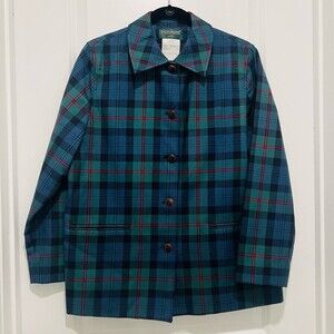 Harve Benard Vintage Women’s Plaid Blazer 100% Wool Sz 8P Lined Leather Buttons